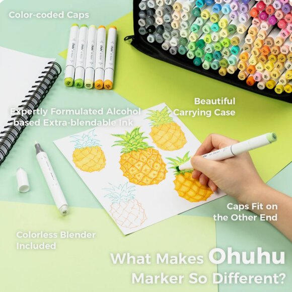 Ohuhu 216 Honlulu Color Dual Tips Alcohol Art Markers - Picture 6 of 7
